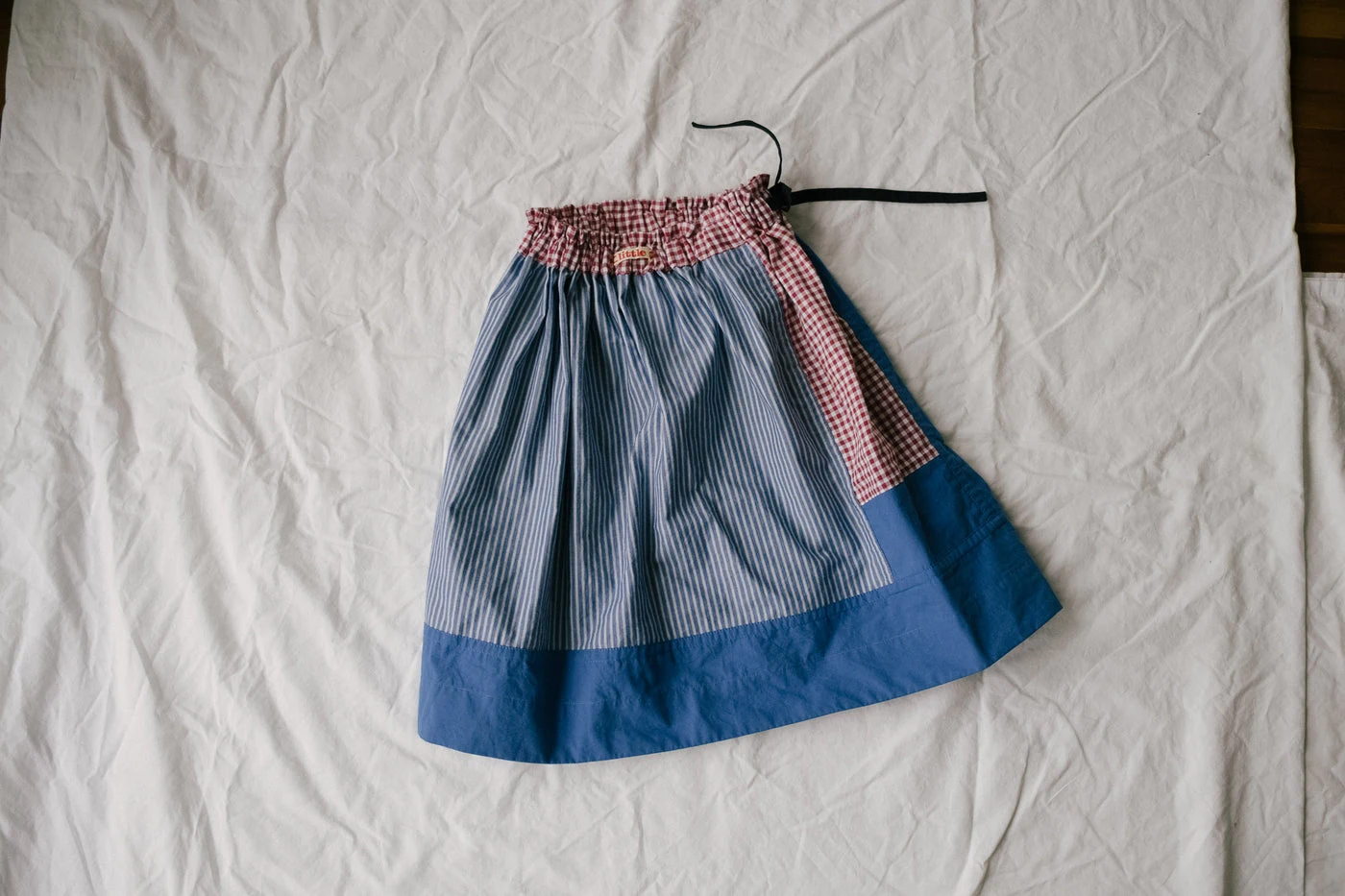 Patchwork Gathered Skirt in Blue