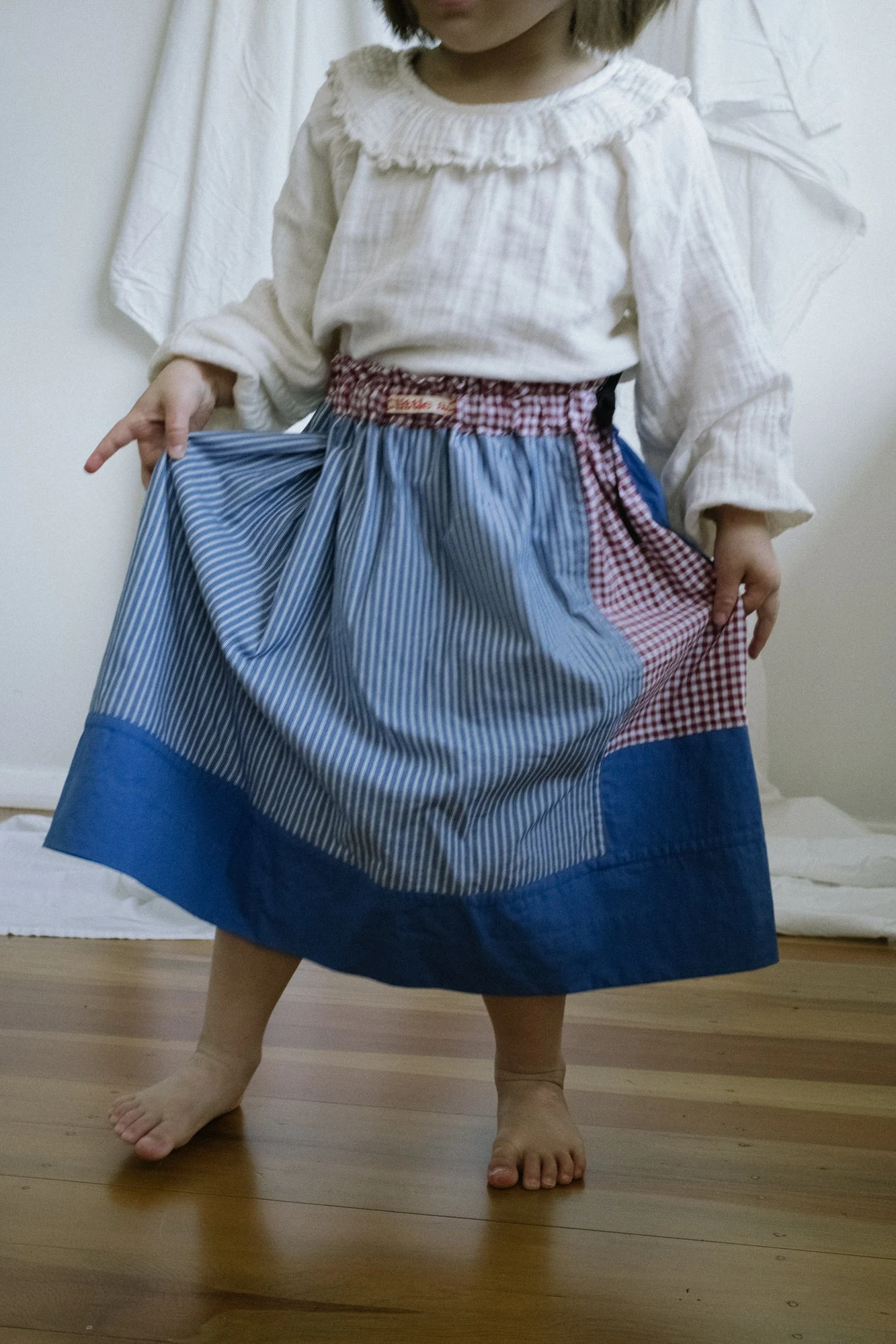 Patchwork Gathered Skirt in Blue