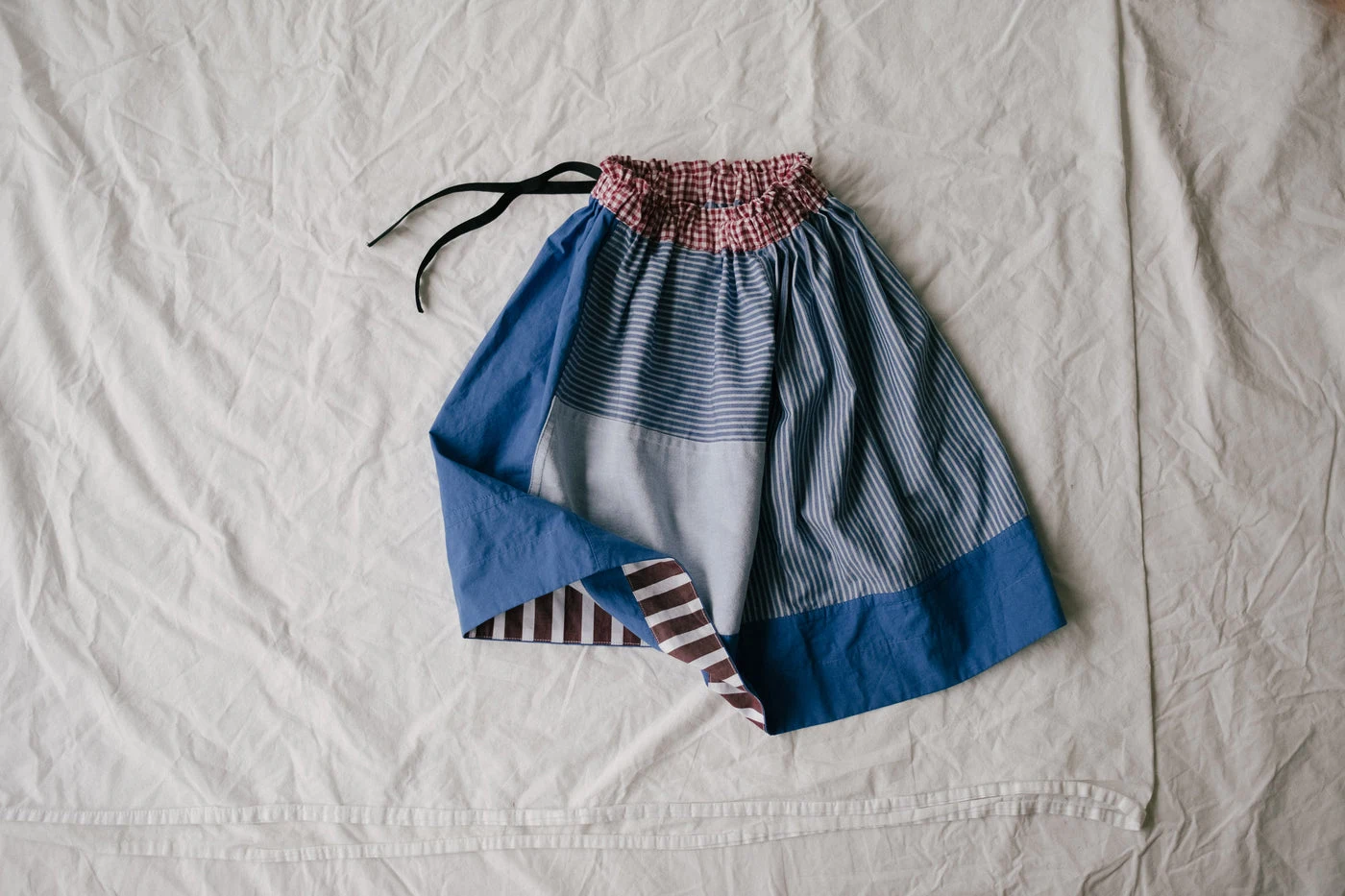 Patchwork Gathered Skirt in Blue