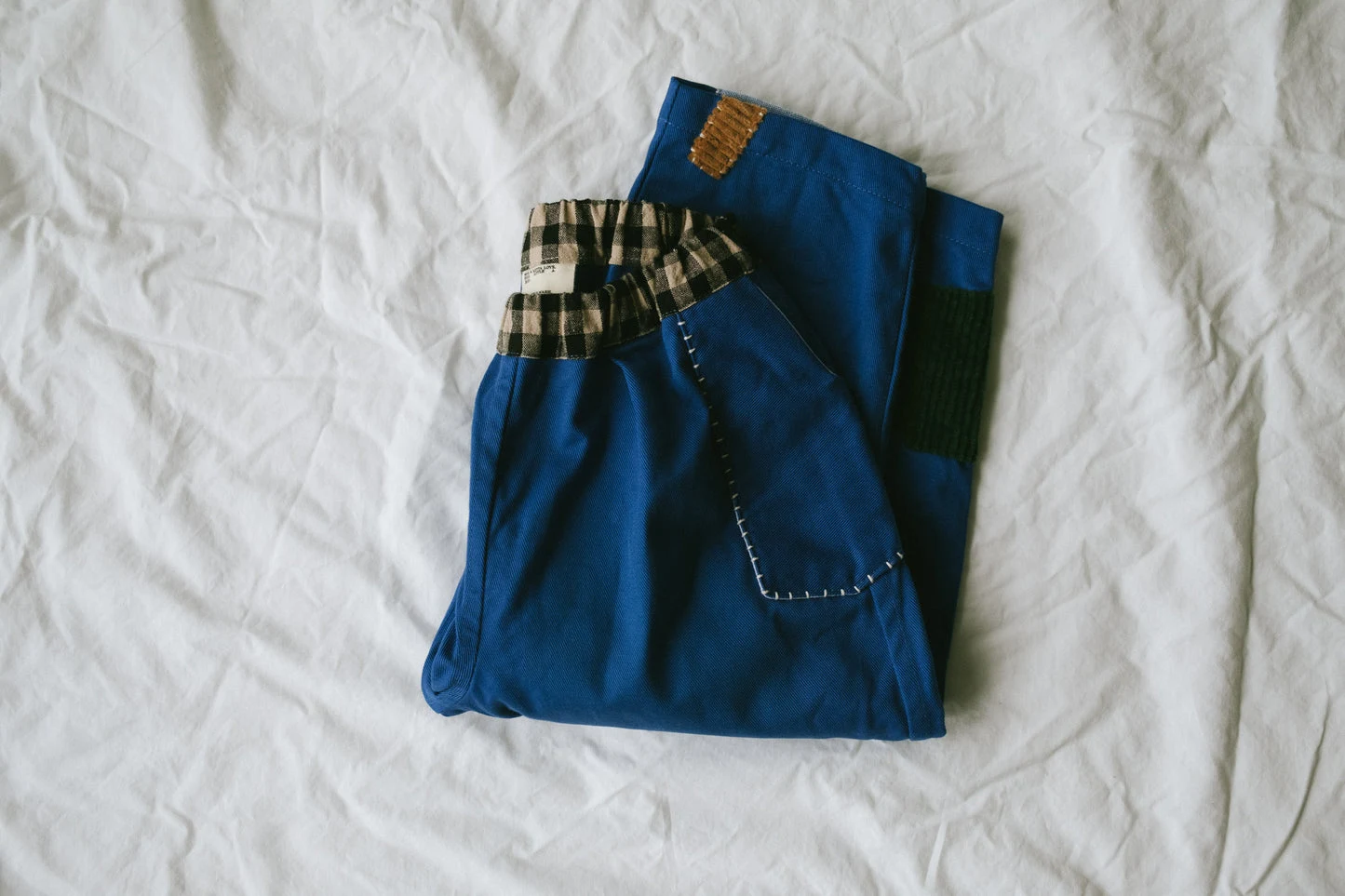 Workwear Blue Patchwork Pants