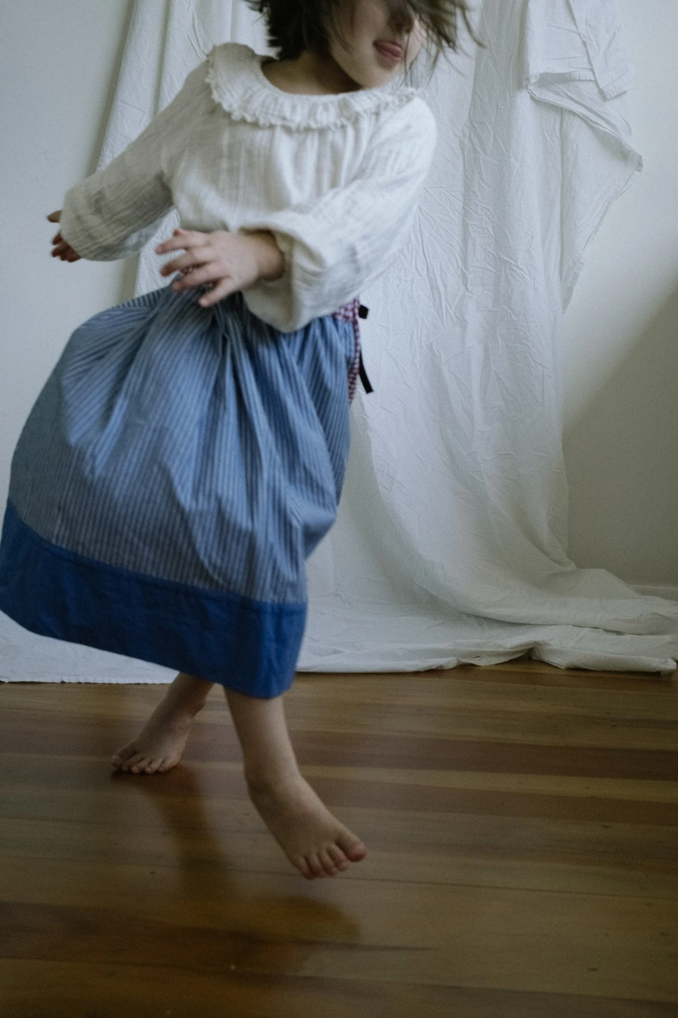 Patchwork Gathered Skirt in Blue